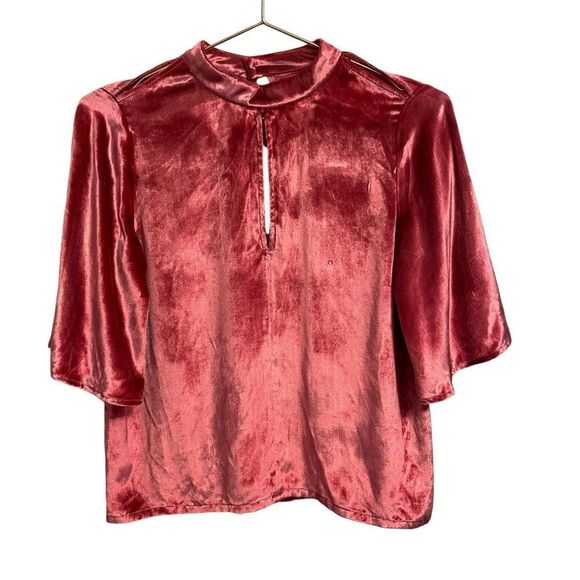J Brand Fuchsia Pink Velvet Mock Neck Top in Rose Petal Size XS - Picture 1 of 7